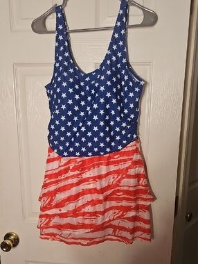 VIMPUNEC || Women One Piece Swimsuit High-Waisted Red/White/Blue SZ XL